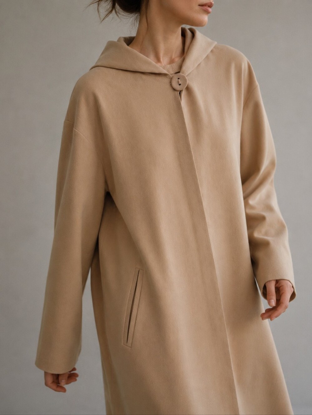 Vintage Hilary Radley Camel Hooded Long Swing Coat Womens Size Large (Estimate)